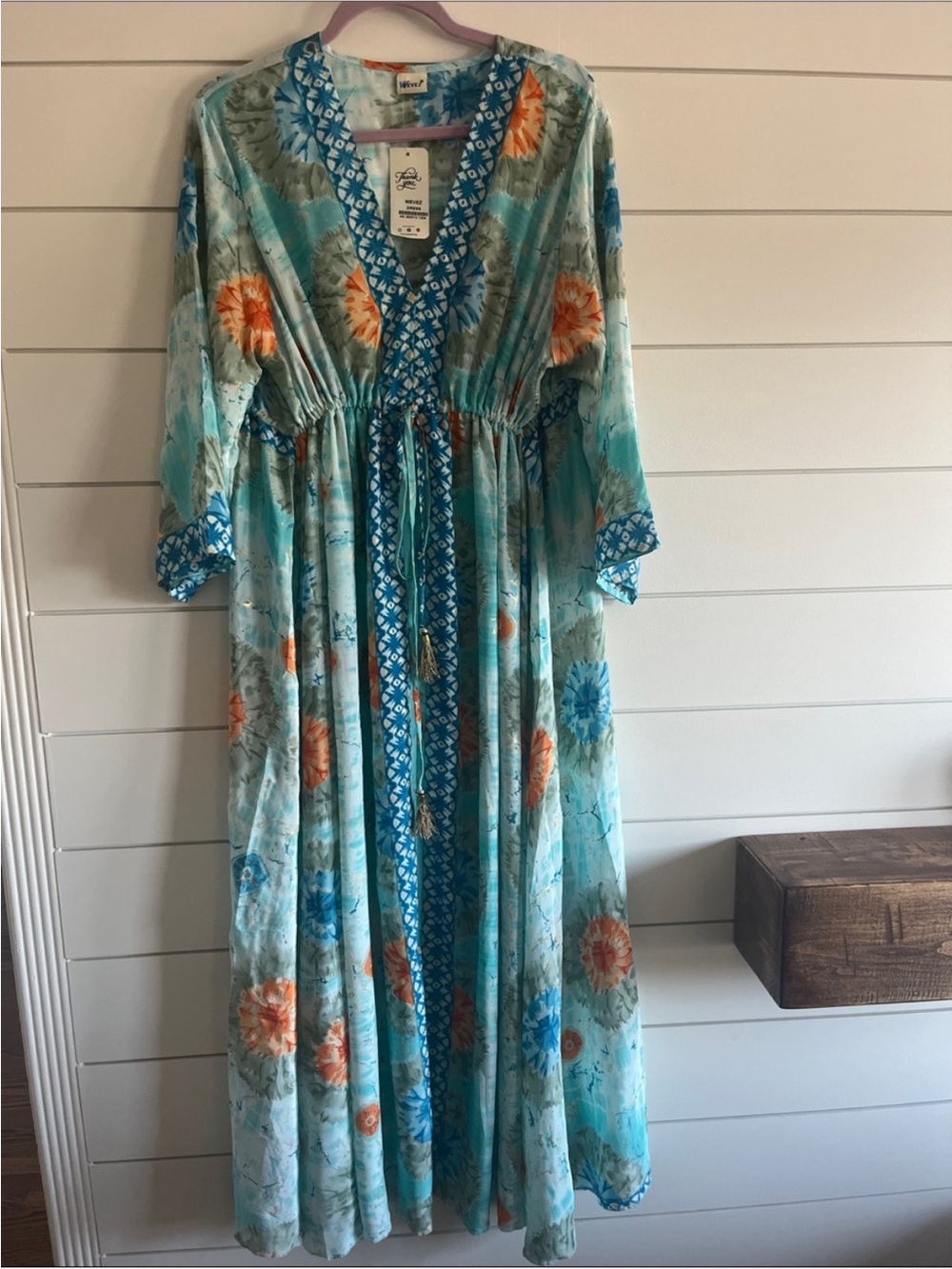Boho Floral Maxi Dress in Teal & Orange
